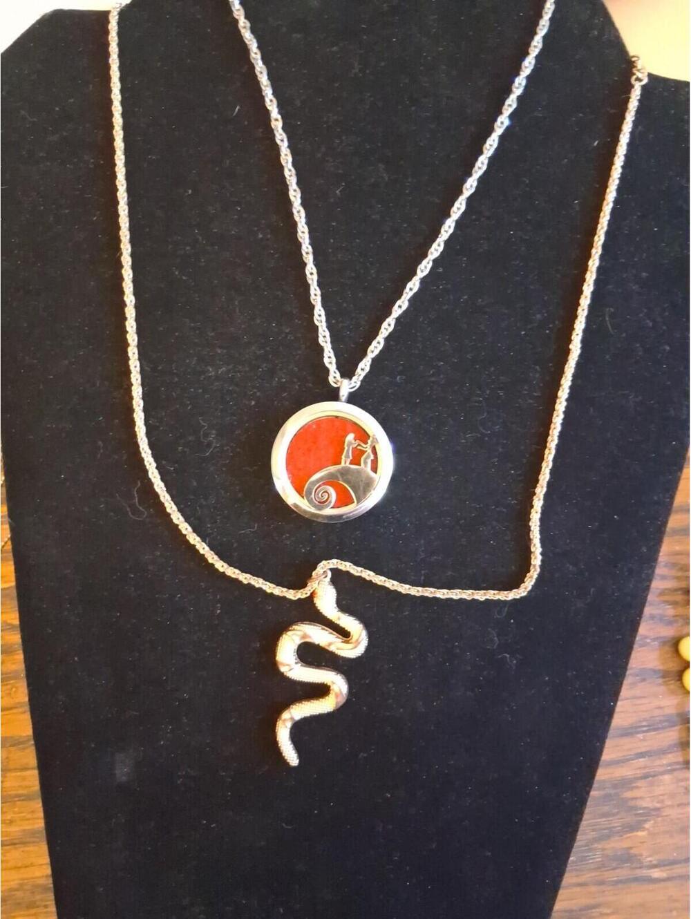 Lot Of 2 Necklaces Snake And Locket Couple On A Hill